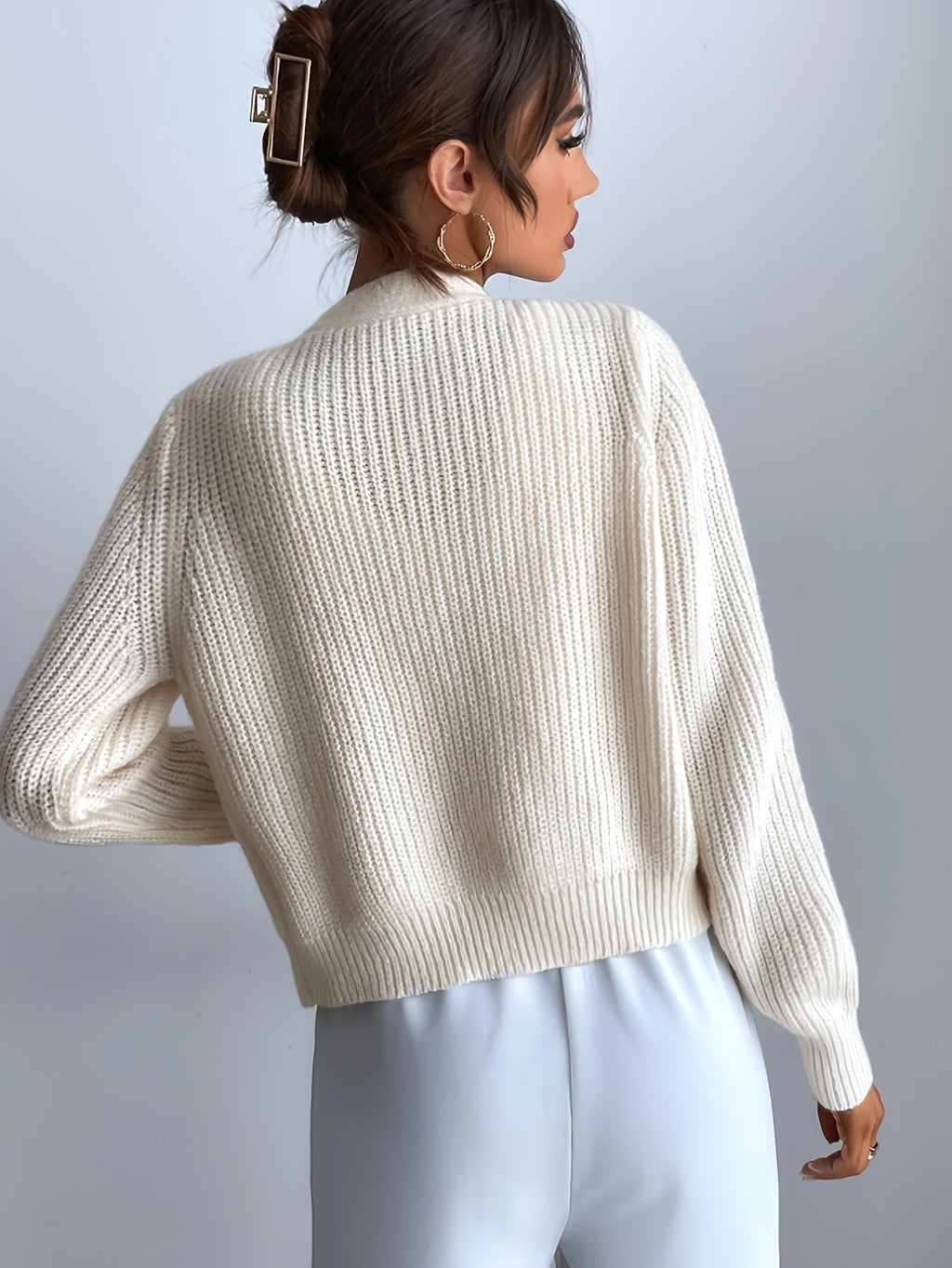 Cardigan grande taille à imprimé fleuri, coupe ample, col V, broderie, vu de dos