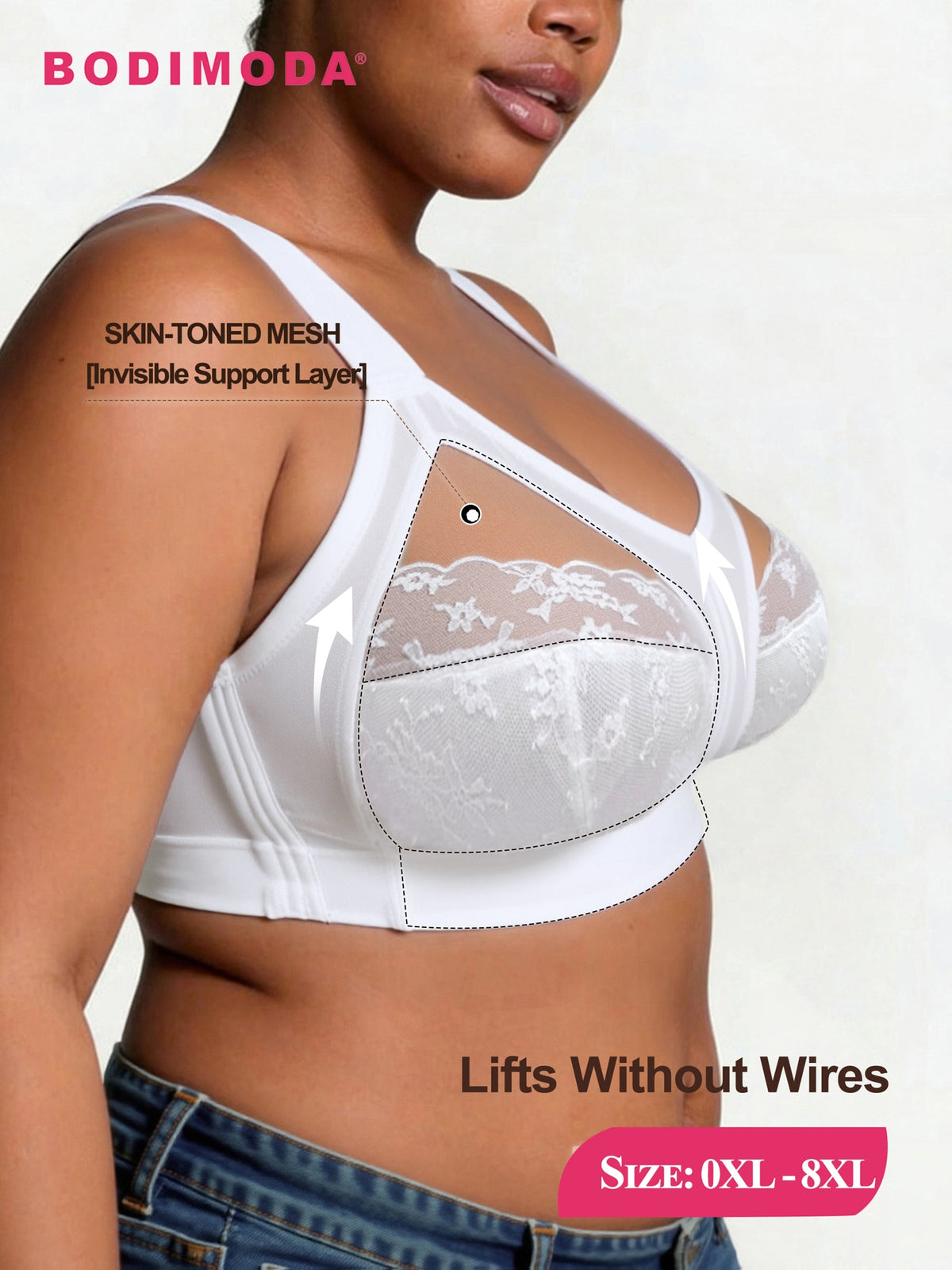 Soutien-gorge grande taille, fenêtres de tulle