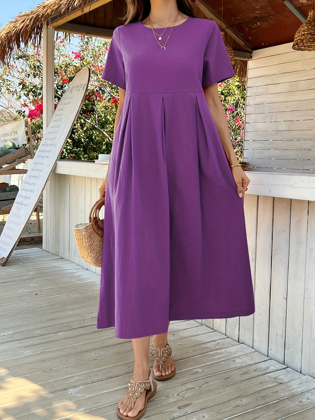 Robe longue en lin grande taille — Plis creux couchés et poches