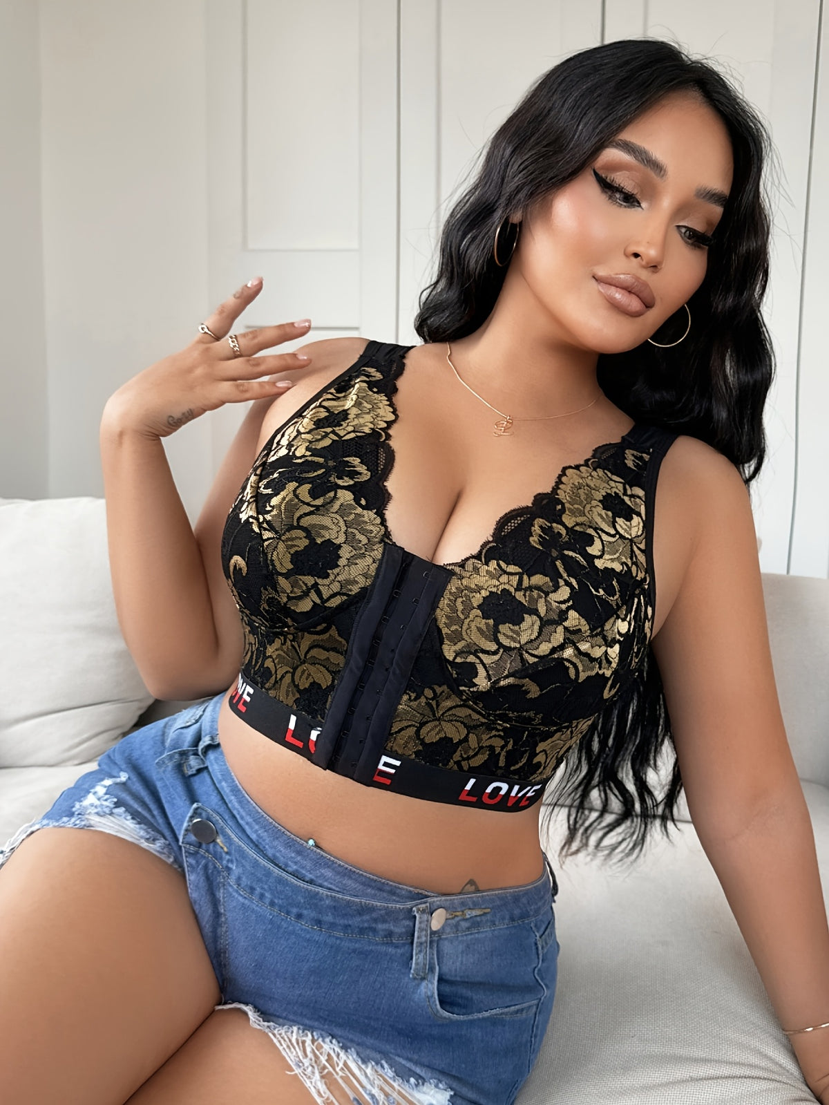 Bustier grande taille — Dentelle deux tons sur fond noir