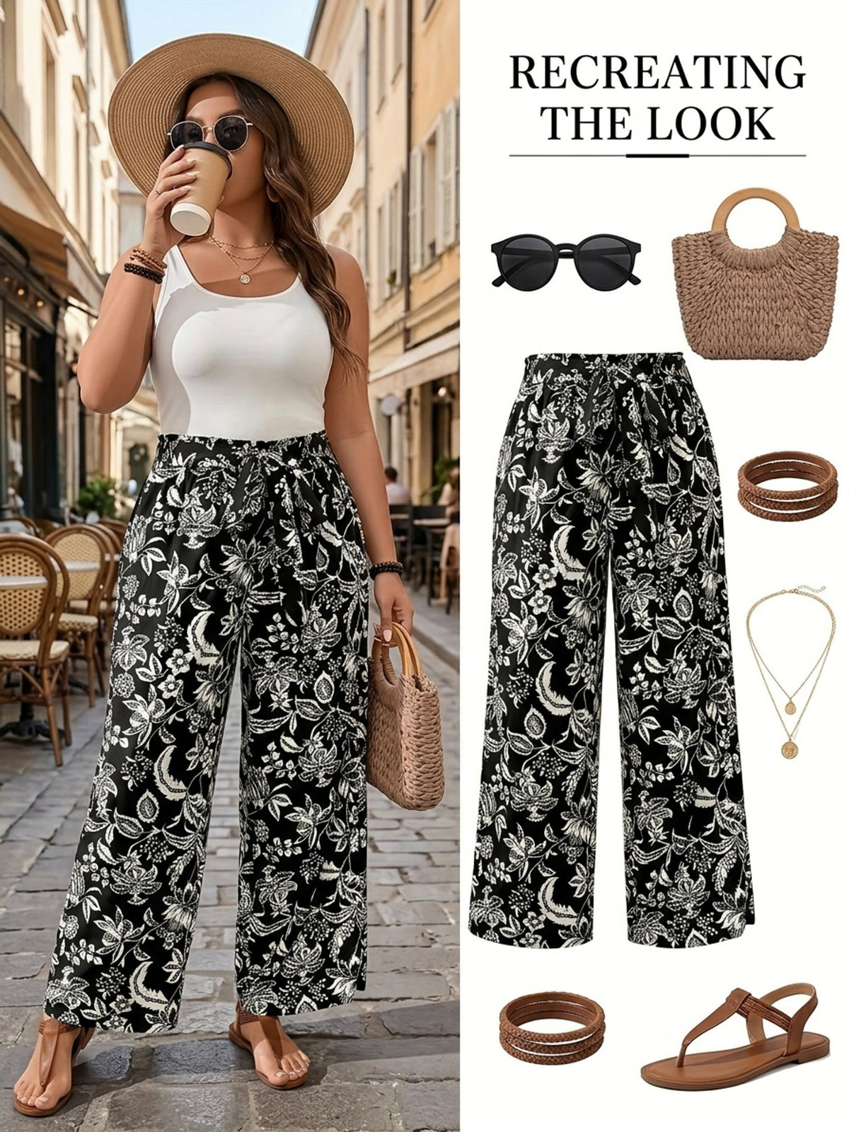 Pantalon grande taille, coupe évasée, esprit décontracté, vu de dos