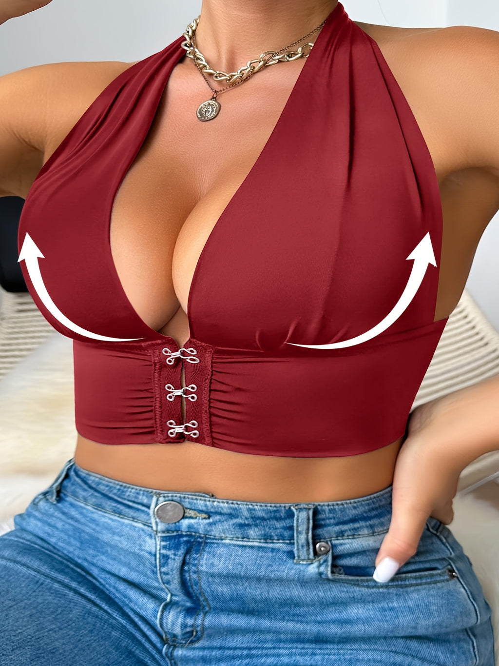 Soutien-gorge dos nu grande taille, drapé, agrafes devant