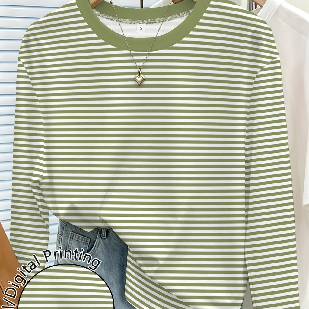 T-shirt grande taille à rayures, coupe oversize, manches longues — matière : polyester
