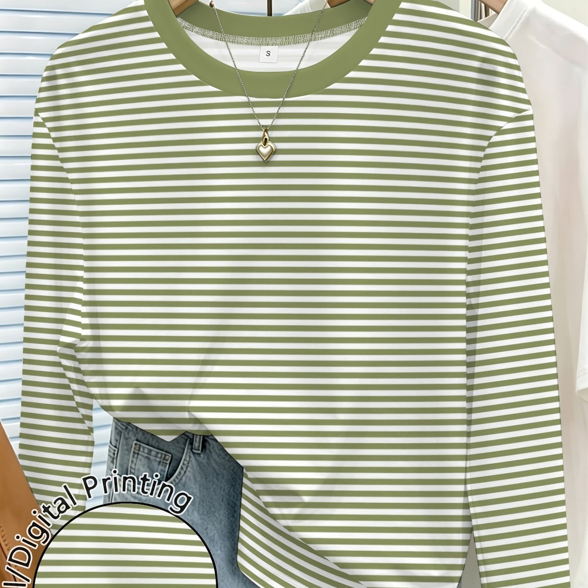 T-shirt grande taille à rayures, coupe oversize, manches longues — matière : polyester Image