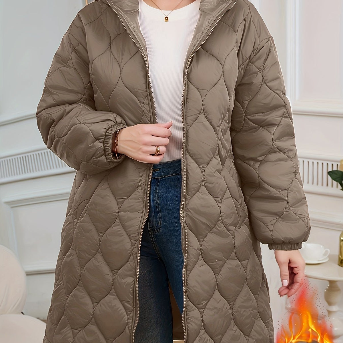 Veste grande taille à imprimé fleuri, coupe oversize, capuche, porté de face