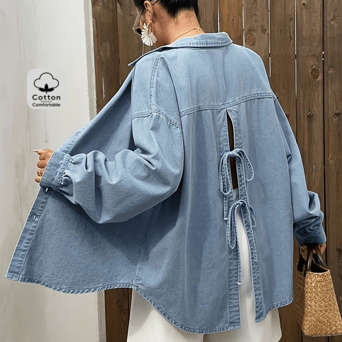 Chemise grande taille, coupe oversize, fente, tenue franche — matière : denim