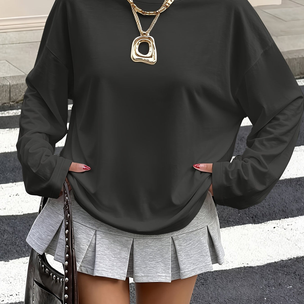 Top grande taille, coupe ample, manches longues — matière : polyester