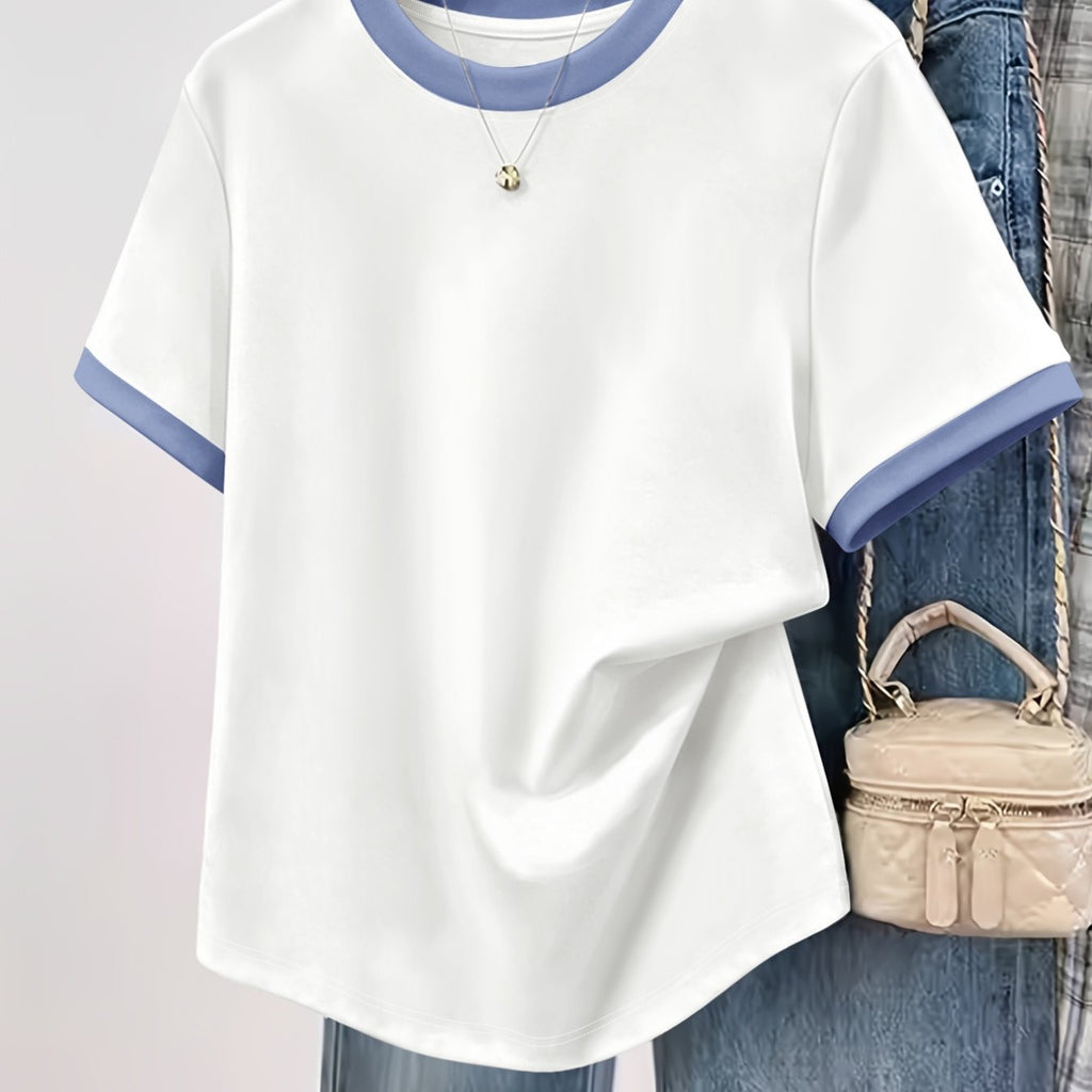 T-shirt grande taille, col rond, manches courtes, esprit décontracté — matière : polyester