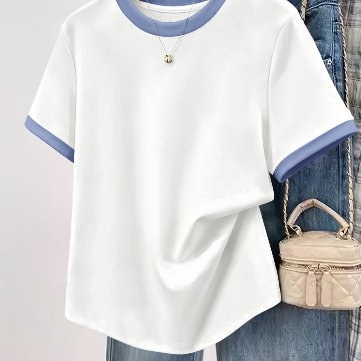 T-shirt grande taille, col rond, manches courtes, esprit décontracté — matière : polyester Image