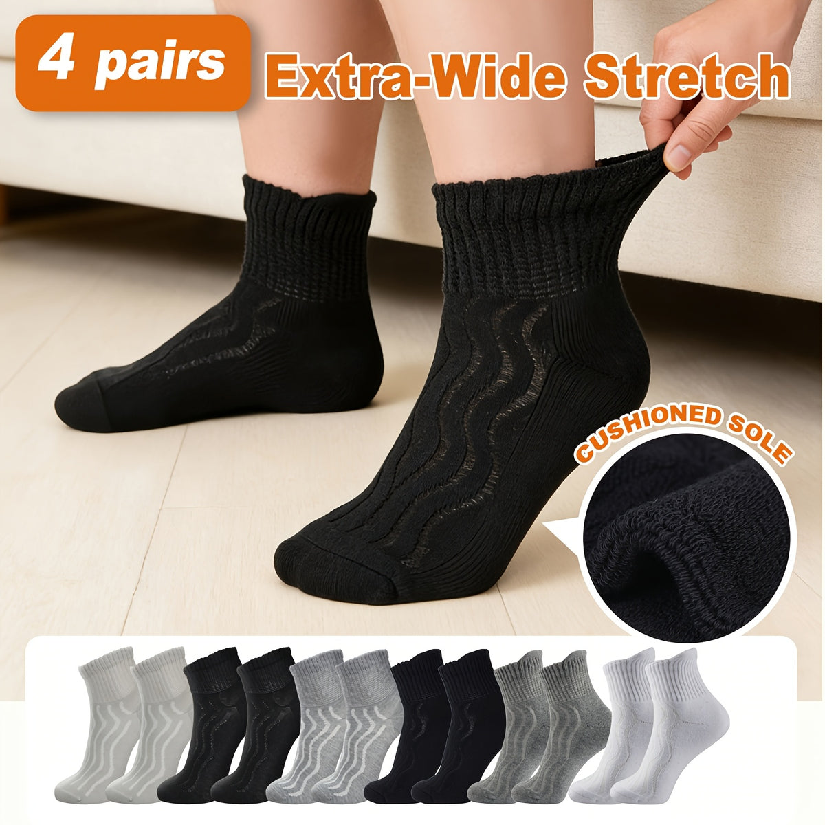 Chaussettes grande taille, coupe ample, toucher naturel — matière : coton Image