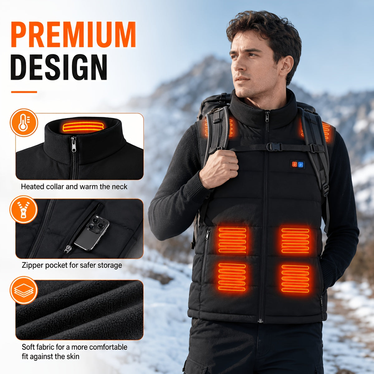 Gilet chauffant grande taille, tissu épais — composition : PA (polyamide, nylon)
