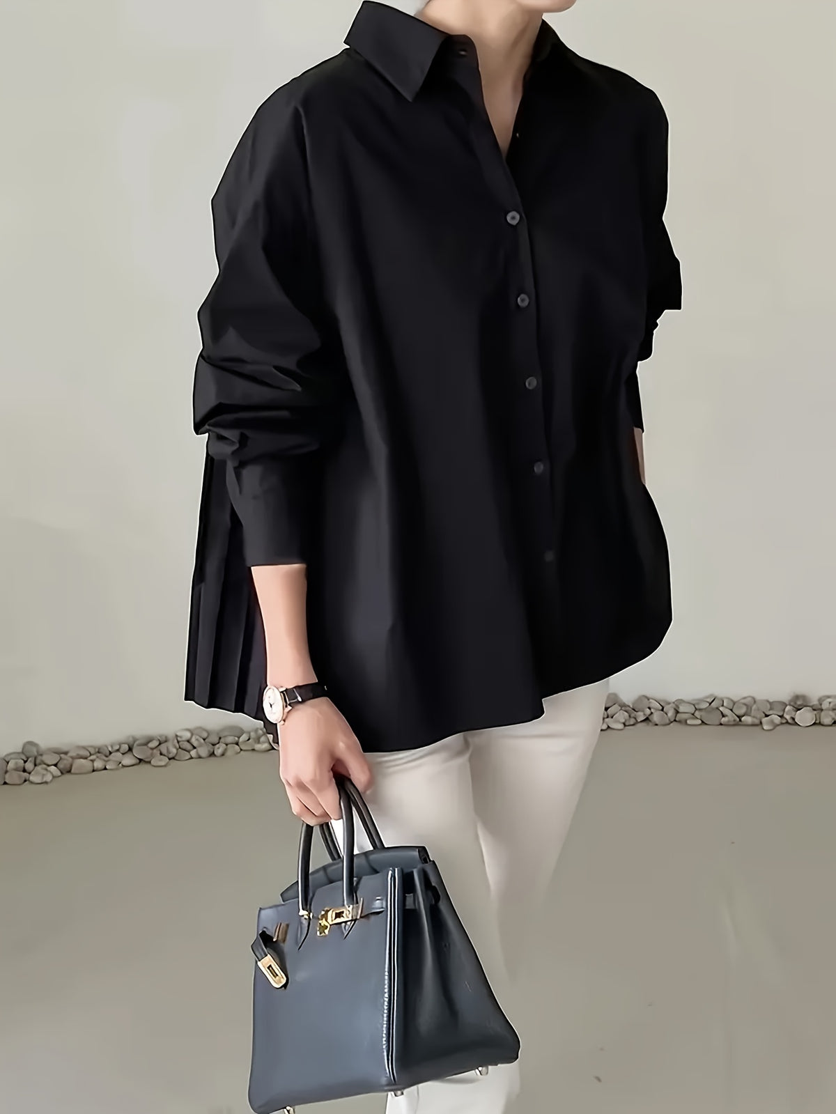Chemise grande taille, coupe ample, pompons, manches longues, tissu opaque