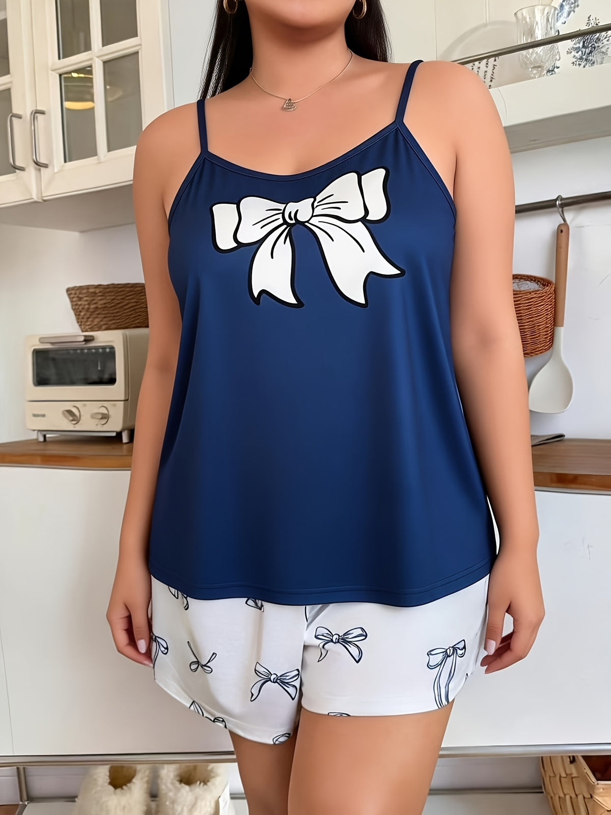 Pyjama grande taille, coupe ample, esprit décontracté, tissu opaque