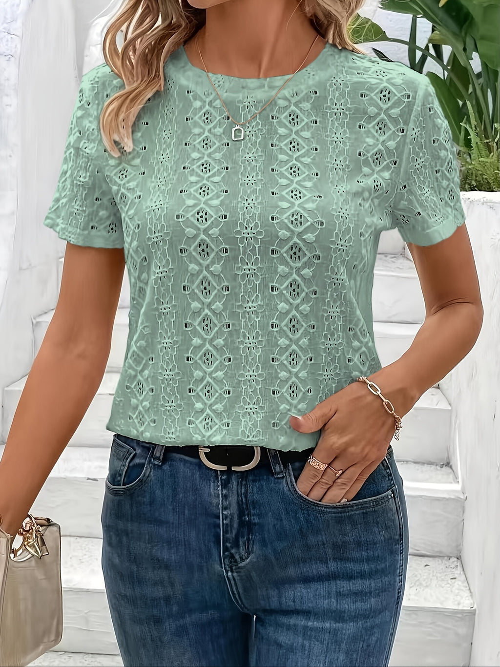 T-shirt grande taille en maille, manches courtes, maille souple, visuel produit