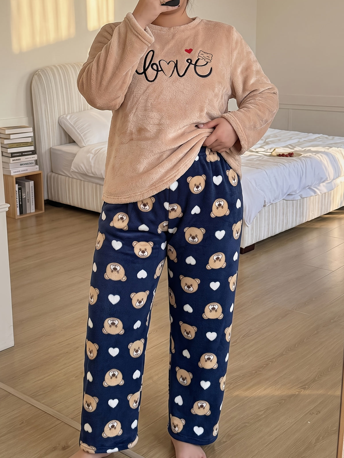 Pyjama grande taille, coupe ample, chaleur d'hiver — composition : 100% Polyester