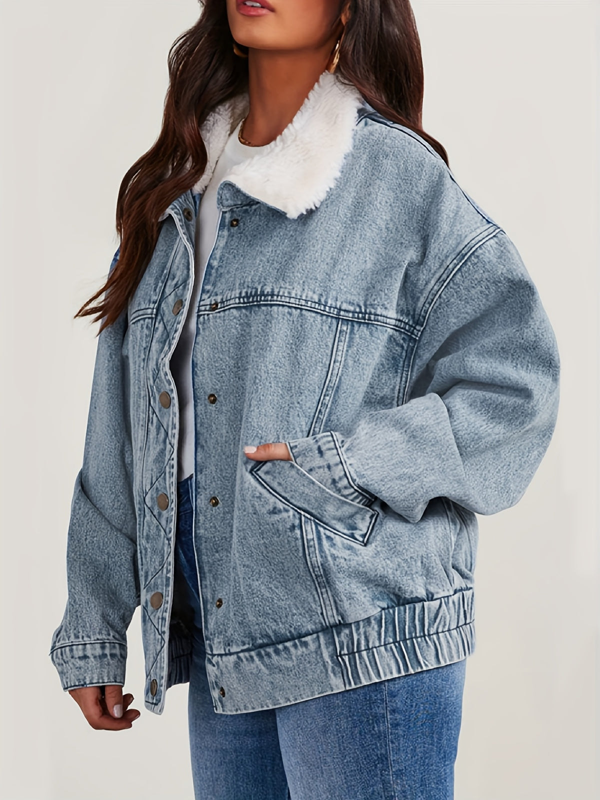 Veste grande taille, tenue franche, chaleur d'hiver, porté de face