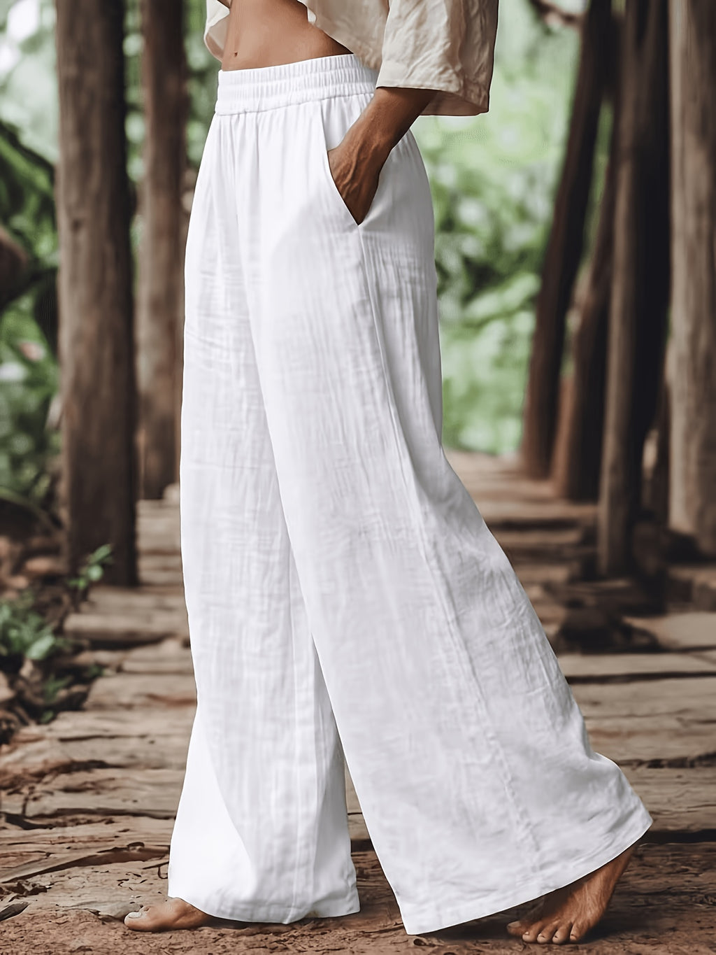 Pantalon grande taille, coupe évasée, toucher naturel, jambe large, tissu opaque