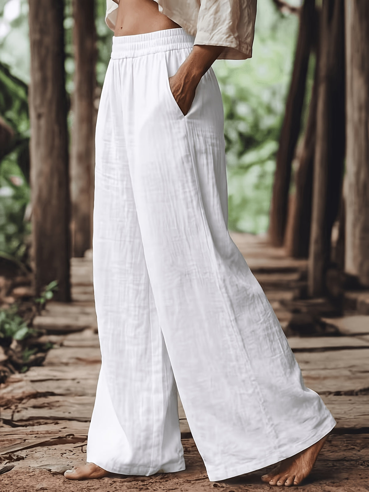 Pantalon grande taille, coupe évasée, toucher naturel, jambe large, tissu opaque
