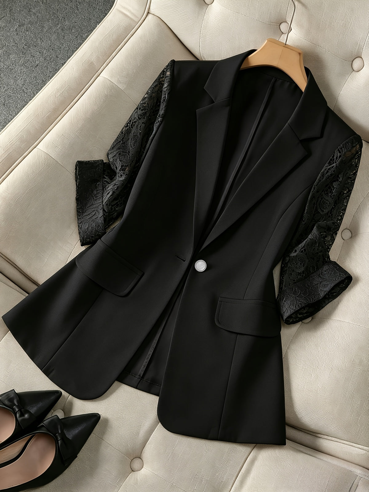 Veste grande taille en dentelle, effet ajouré