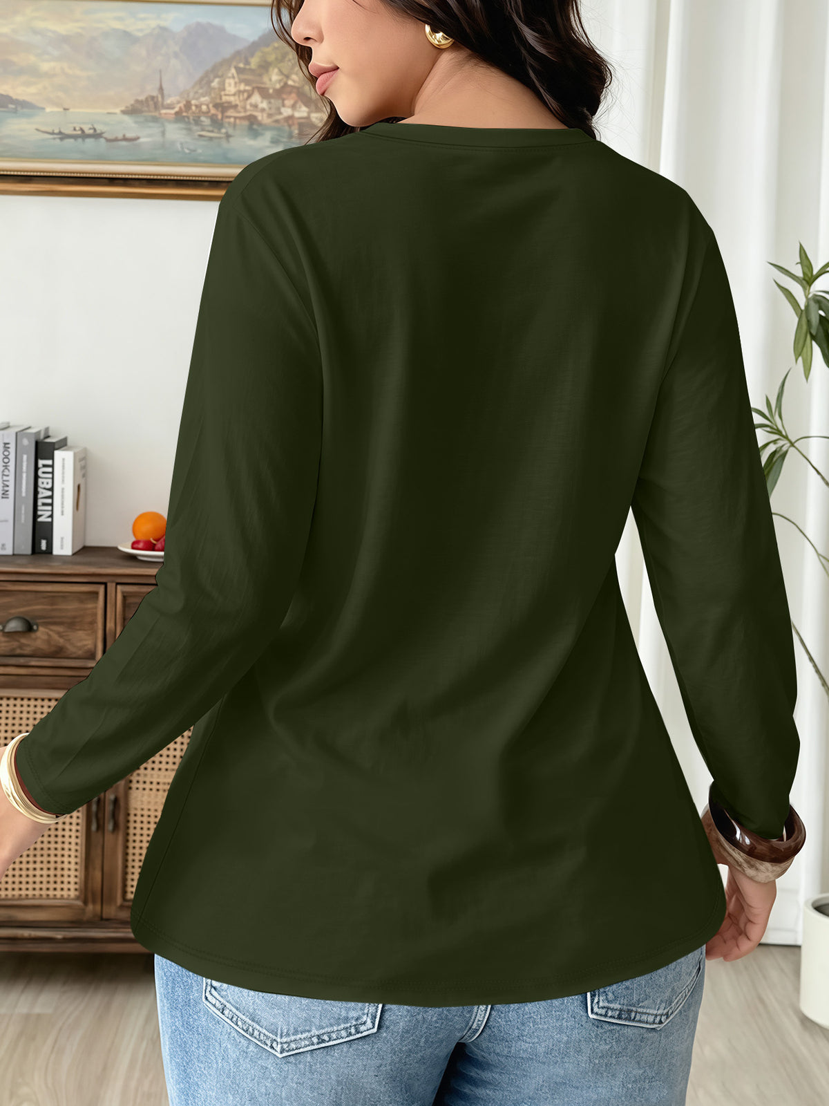 Top grande taille, coupe ample, manches longues, autre coloris