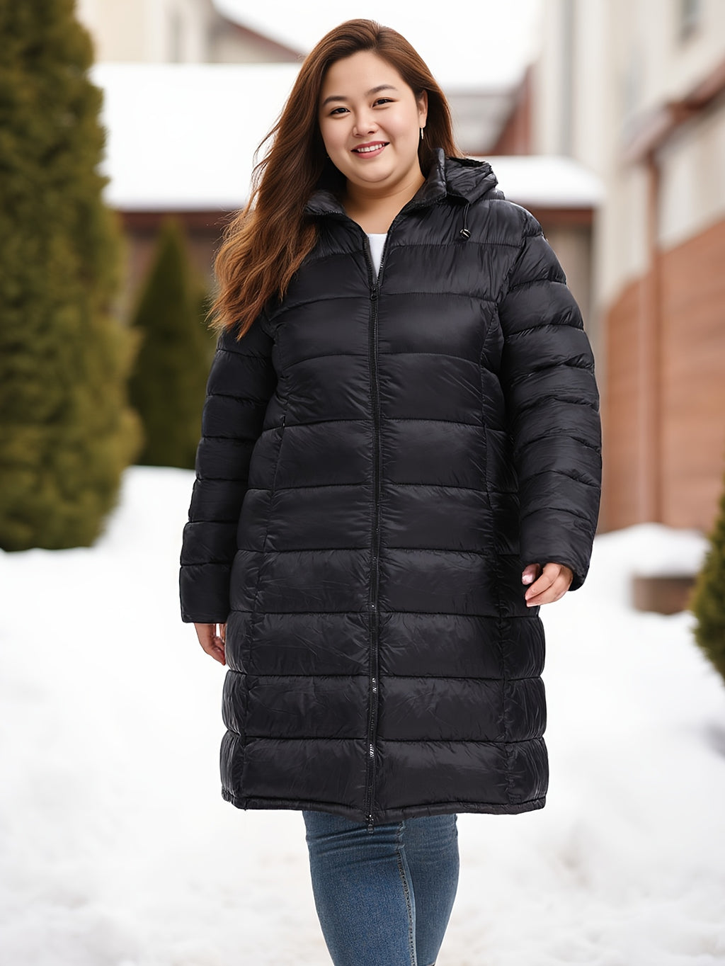 Manteau grande taille, col mao, capuche, chaleur d'hiver, détail du col