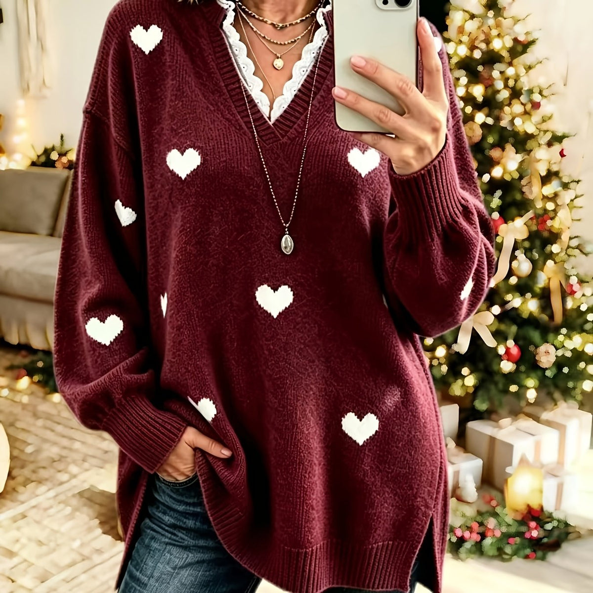 Pull grande taille en dentelle, coupe oversize, effet ajouré, chaleur d'hiver, tissu opaque