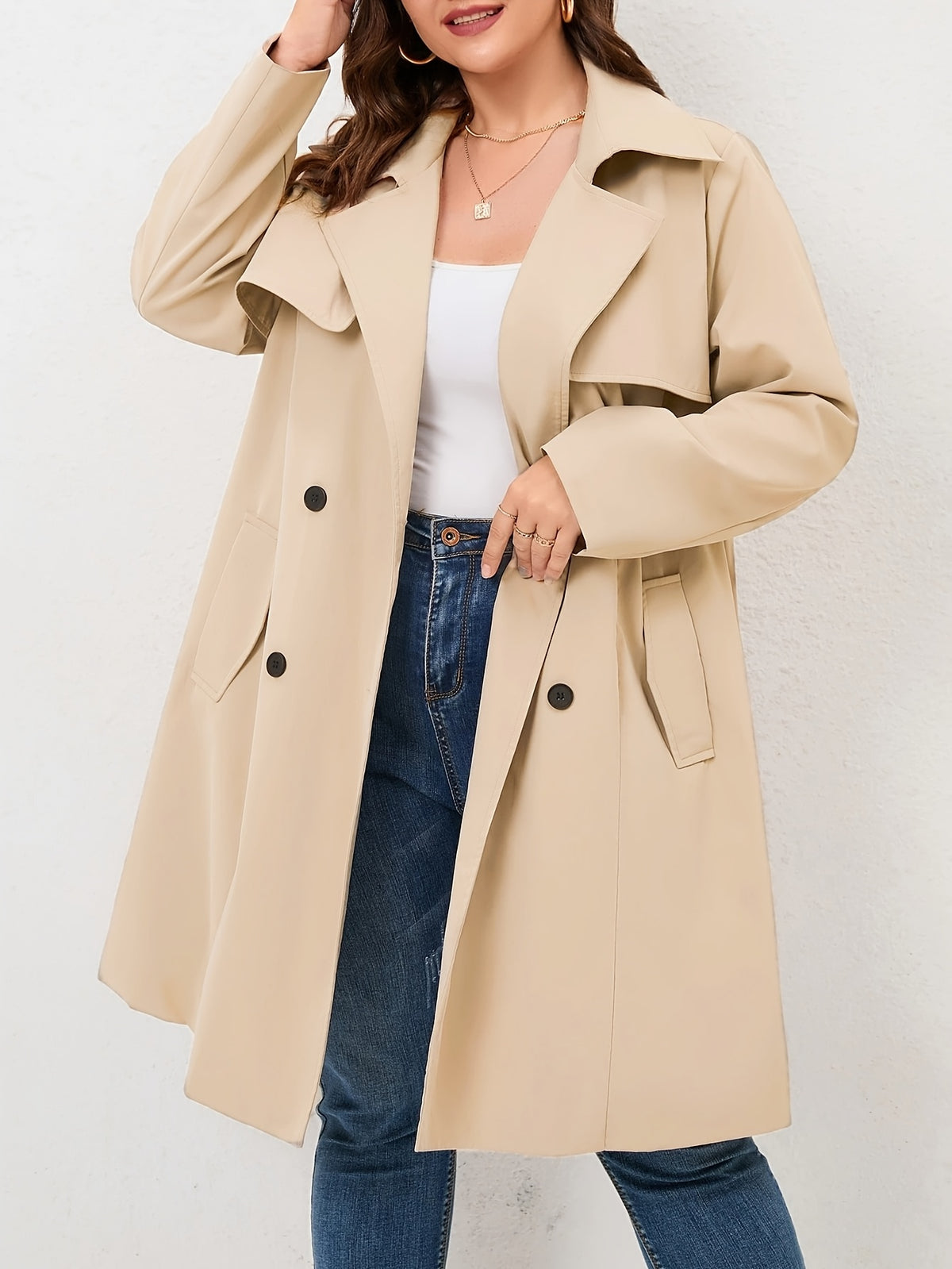Trench grande taille, longueur midi, ceinture assortie, autre coloris