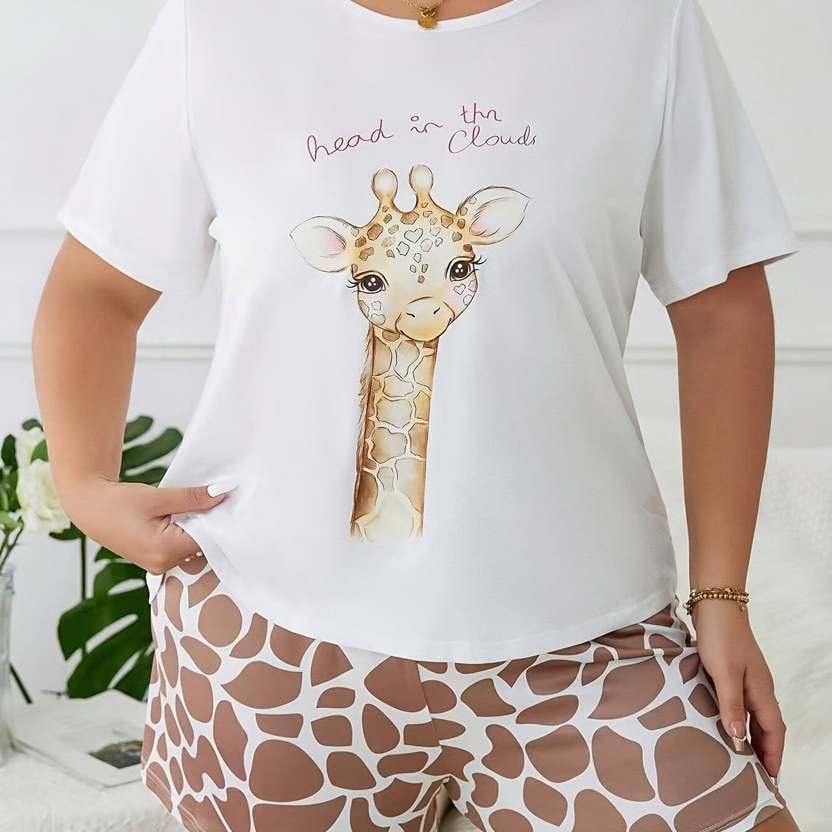 Pyjama grande taille, manches courtes — matière : polyester