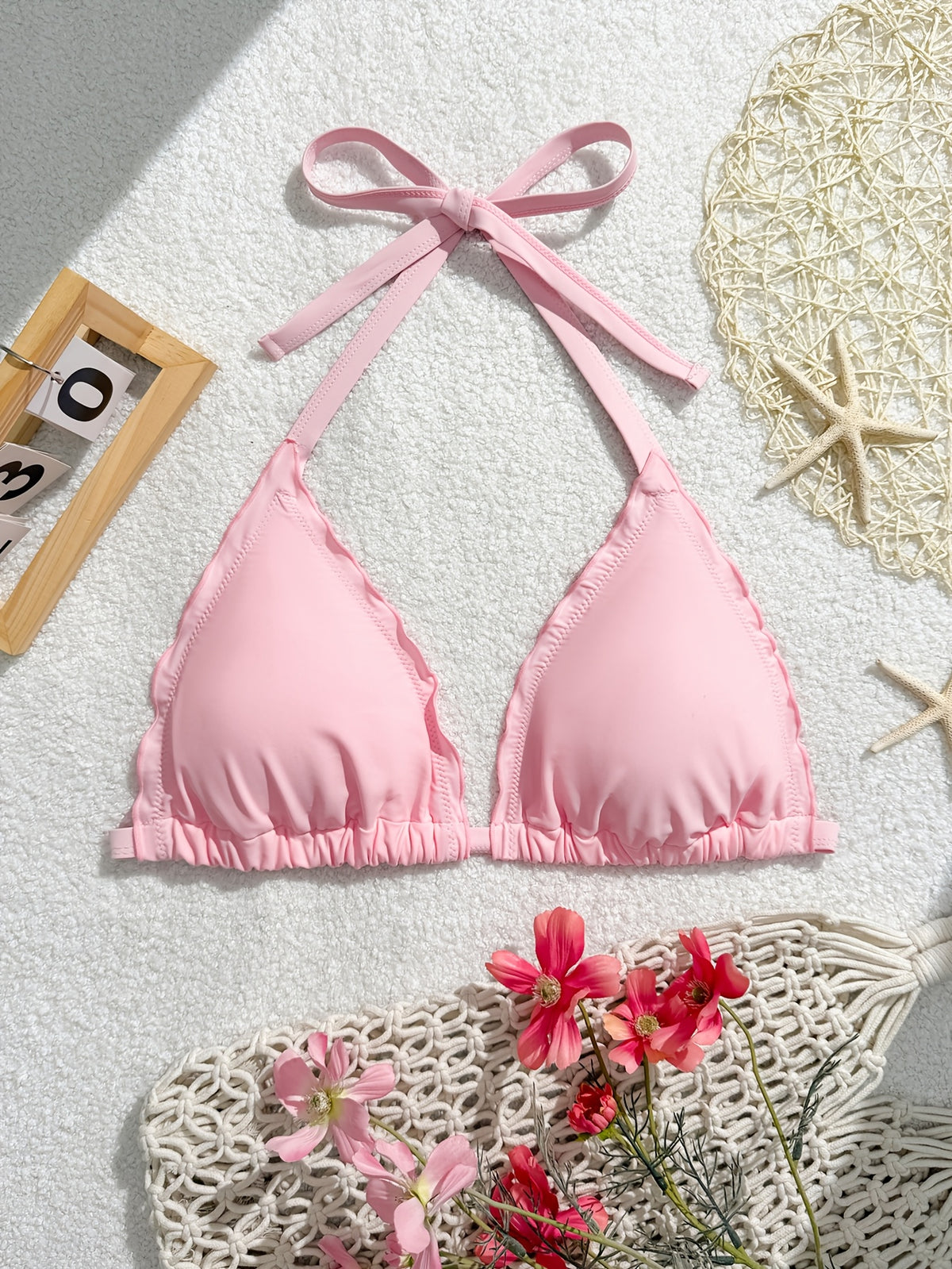 Haut de maillot de bain grande taille — Bord festonné pastel