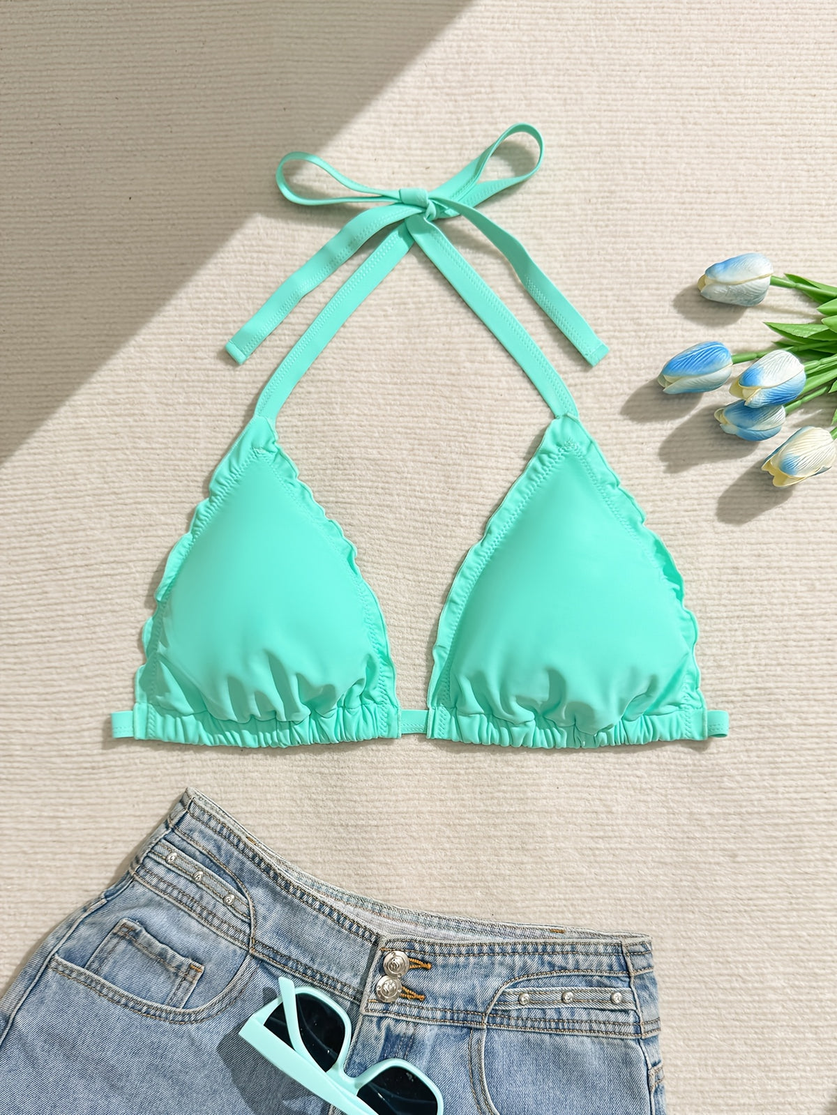 Haut de maillot de bain grande taille — Bord festonné pastel