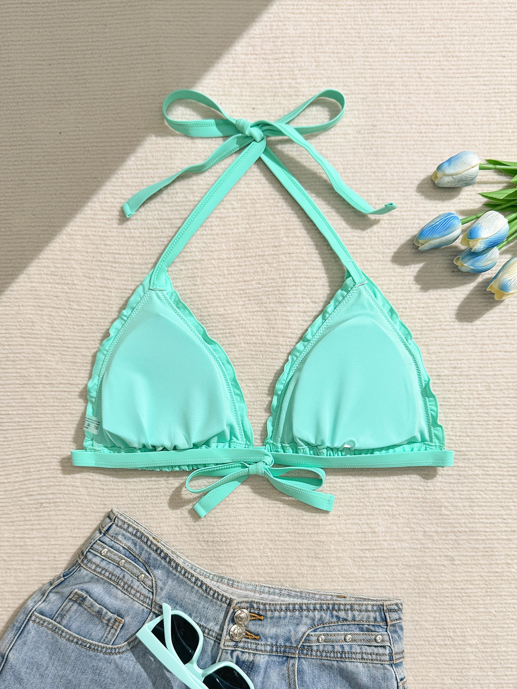 Haut de maillot de bain grande taille — Bord festonné pastel
