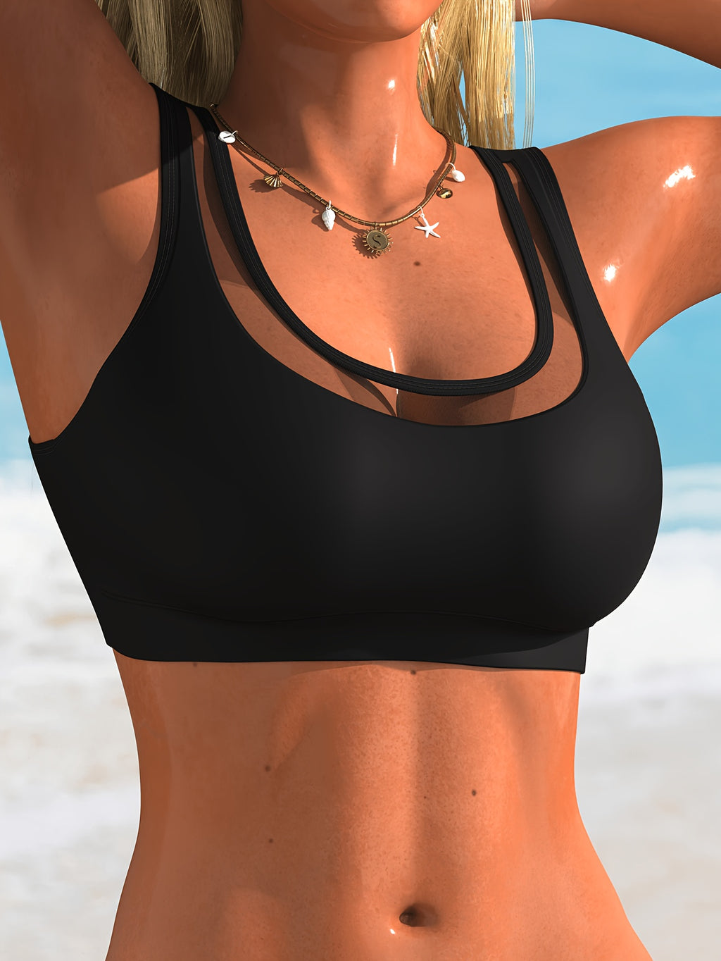 Haut de maillot de bain grande taille — Noir à insert mesh
