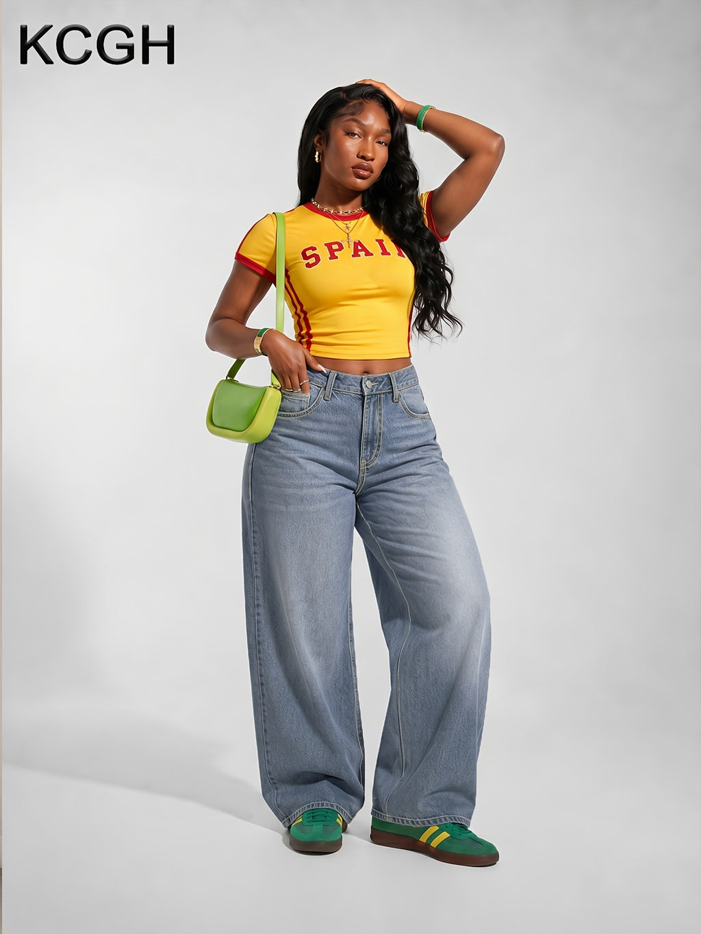 Jean baggy grande taille — Bleu délavé et ceinture froncée