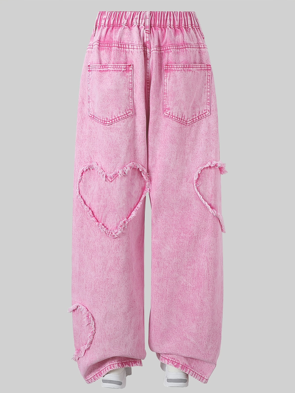 Jean baggy grande taille — Cœurs appliqués, quatre lavages