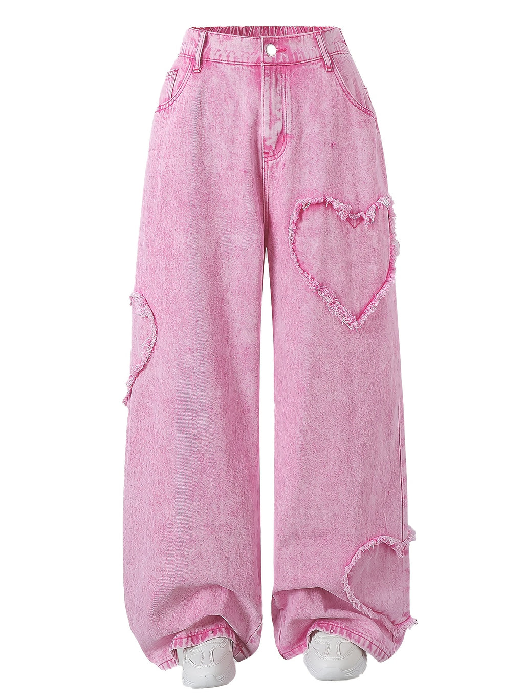 Jean baggy grande taille — Cœurs appliqués, quatre lavages