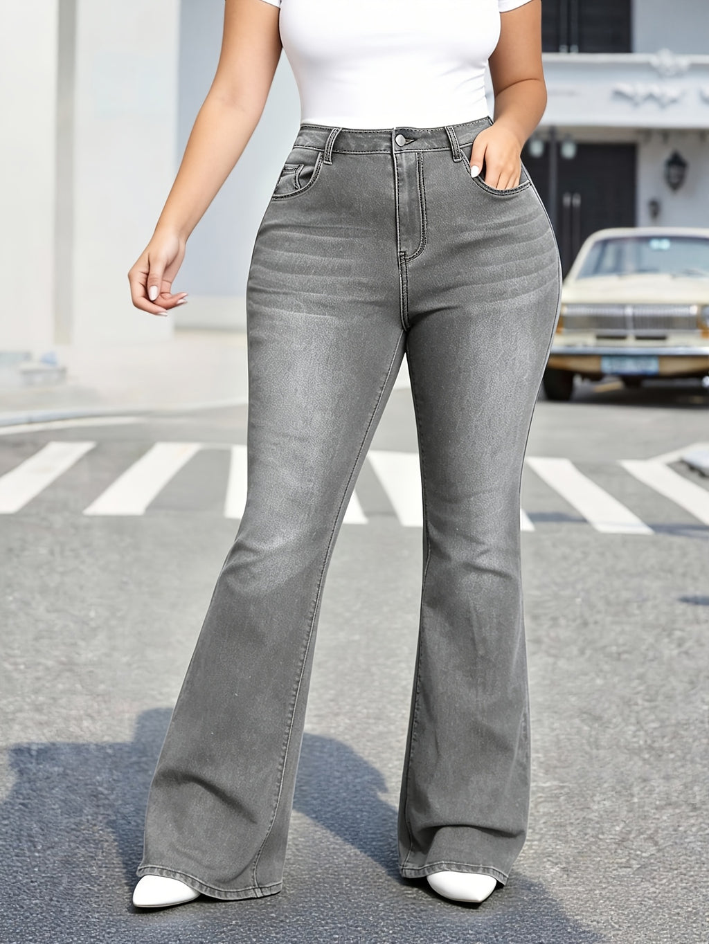 Jean bootcut grande taille — Gris vintage et cinq poches