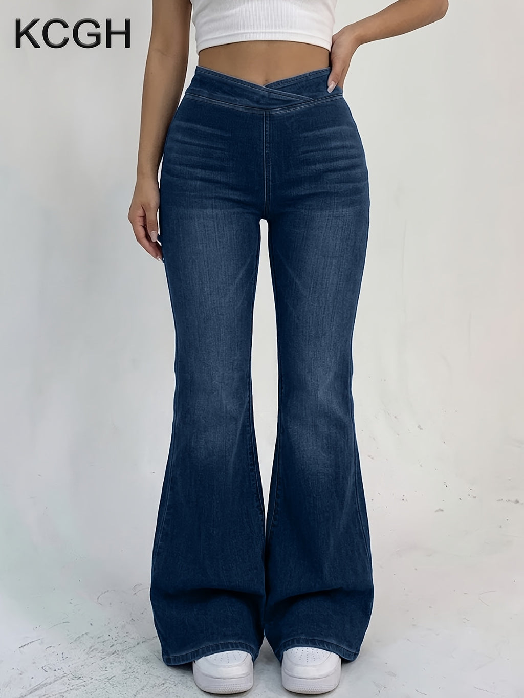 Jean évasé grande taille — Ceinture croisée, zip latéral
