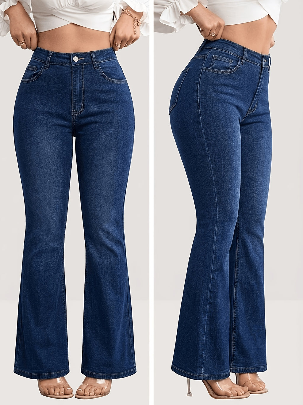 Jean évasé grande taille — Poches en biais, deux indigos