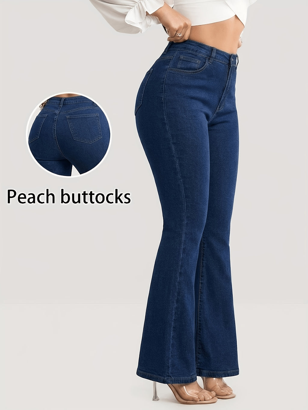 Jean évasé grande taille — Poches en biais, deux indigos