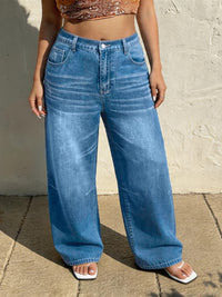 Jean grande taille — Coupe barrel et taille élastiquée au dos