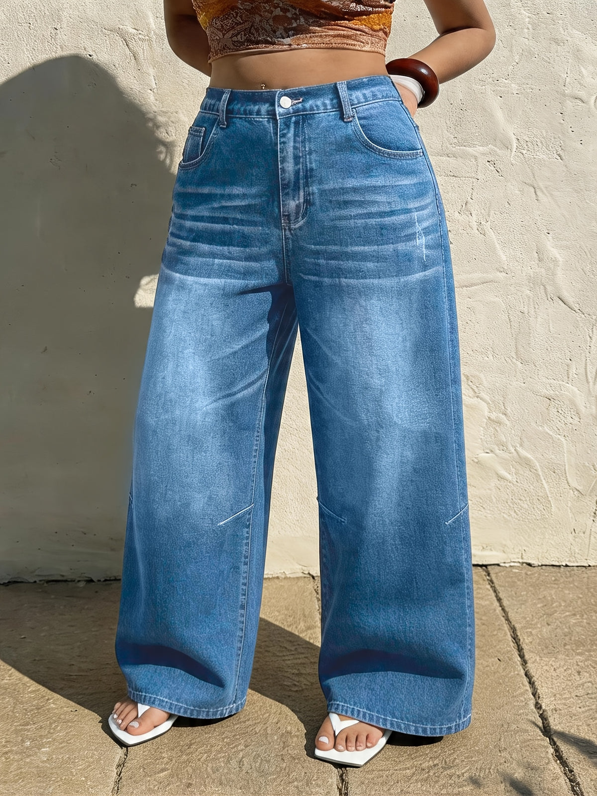 Jean grande taille — Coupe barrel et taille élastiquée au dos
