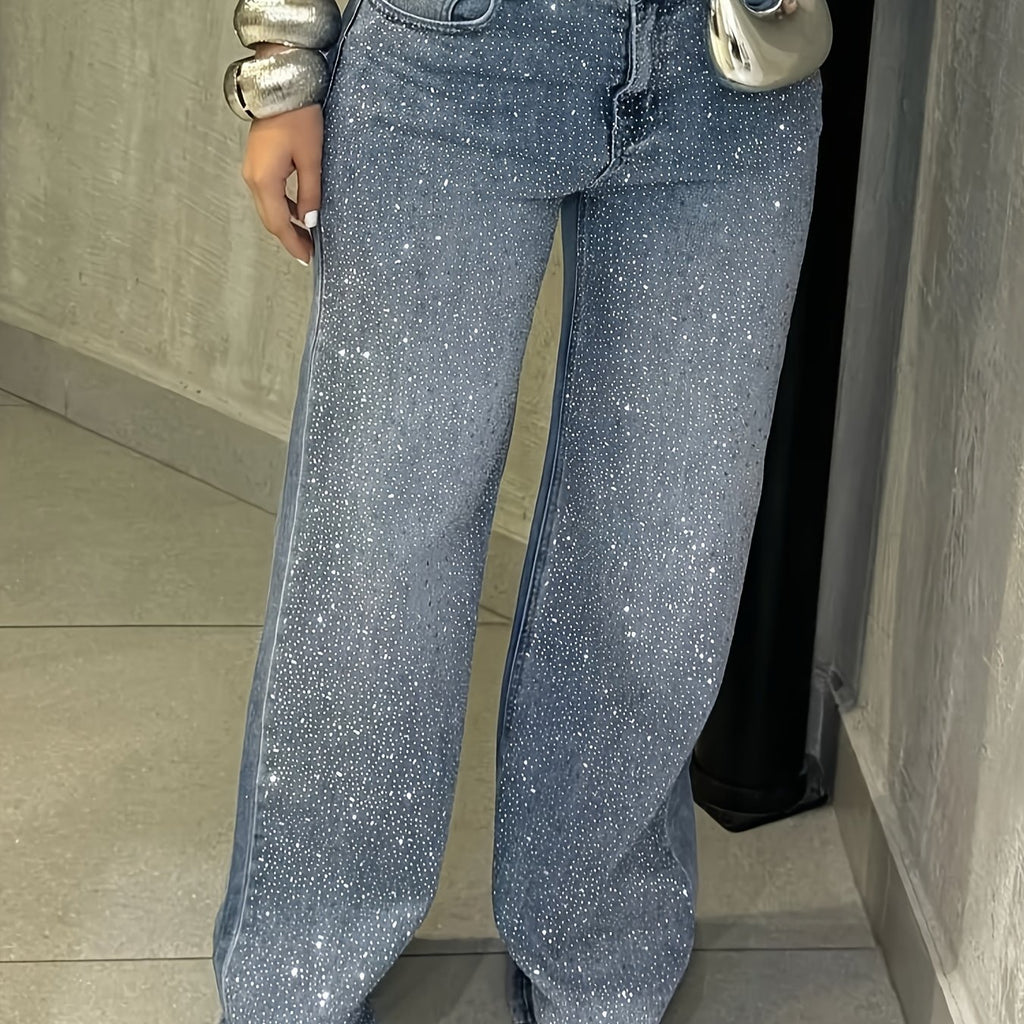 Jean grande taille, coupe droite, délavage doux, tenue franche — matière : denim
