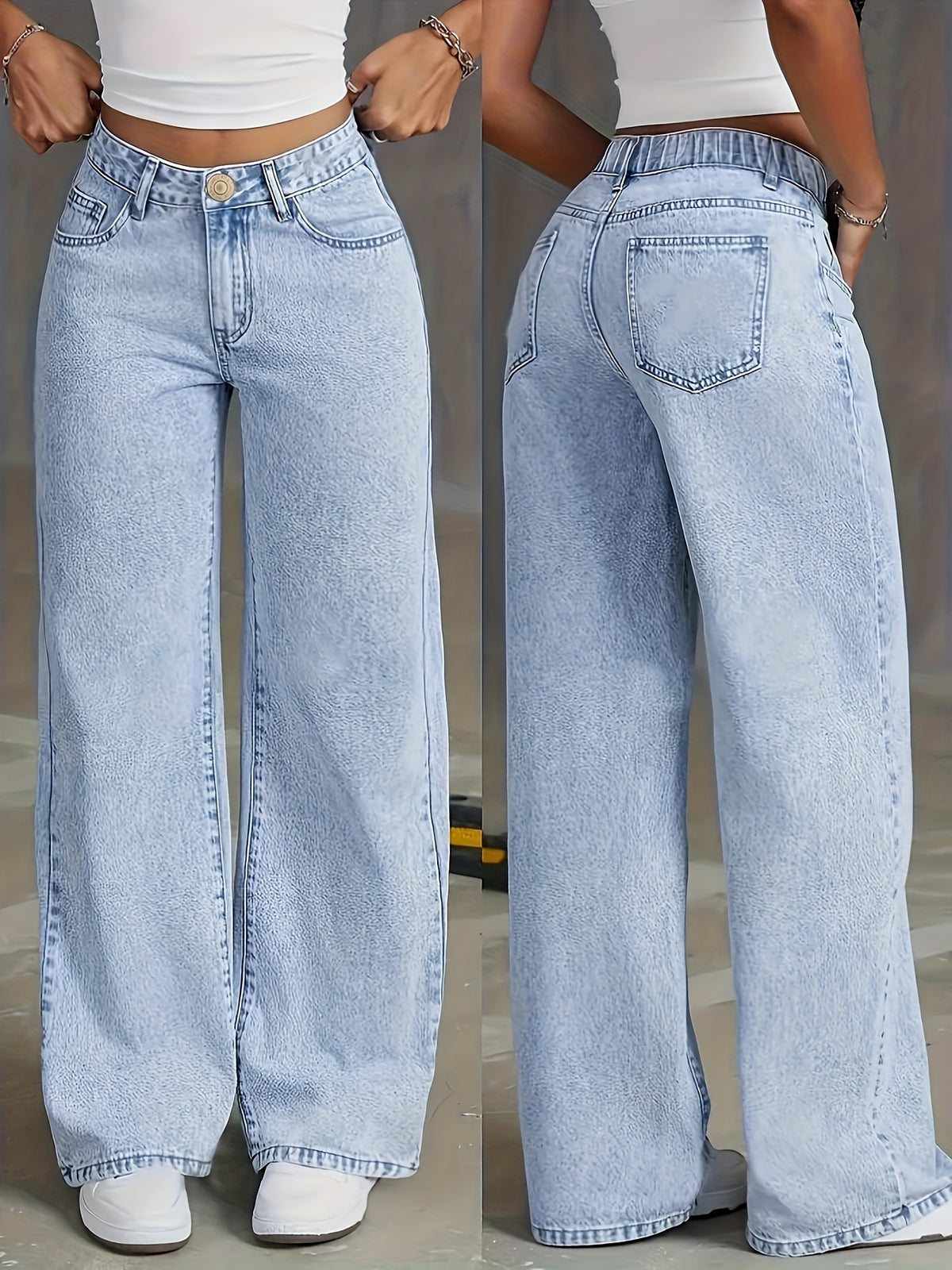 Jean grande taille, coupe oversize, délavage doux, tenue franche Image