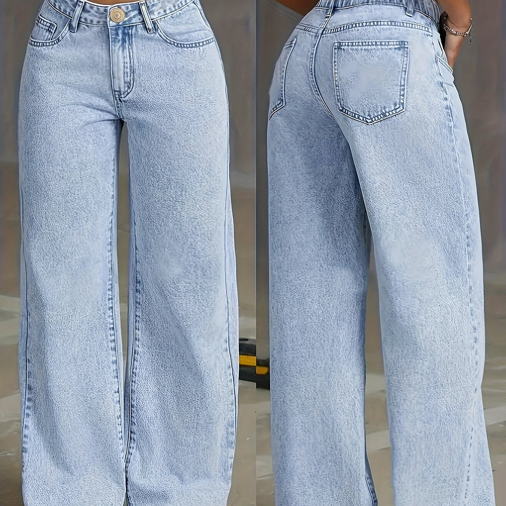 Jean grande taille, coupe oversize, délavage doux, tenue franche — matière : denim