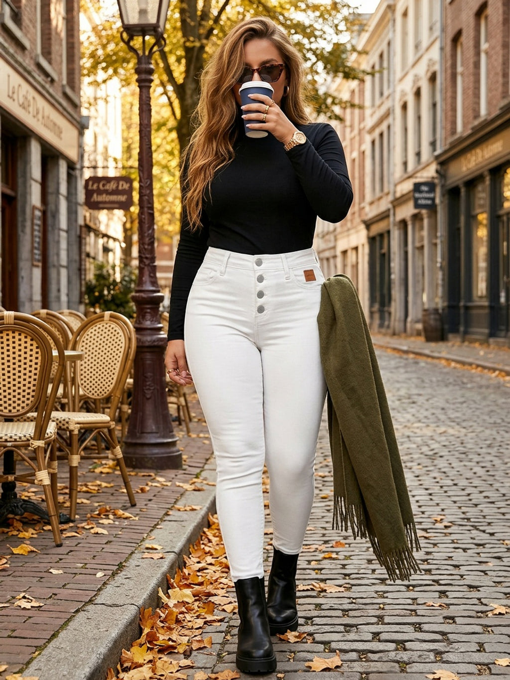 Jean grande taille, coupe oversize, poches plaquées, tenue franche, tissu opaque
