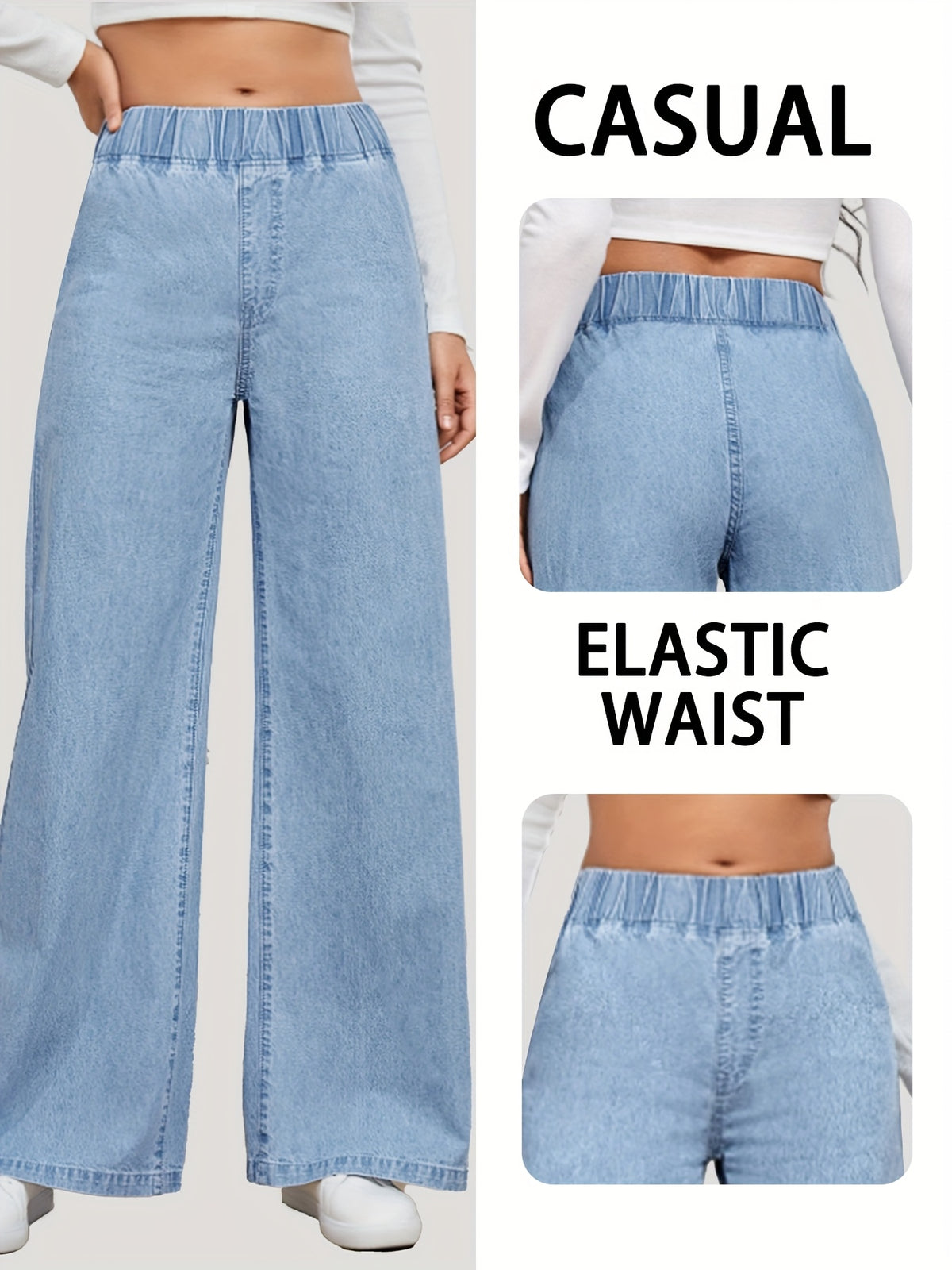 Jean grande taille — Taille élastiquée et jambe très large