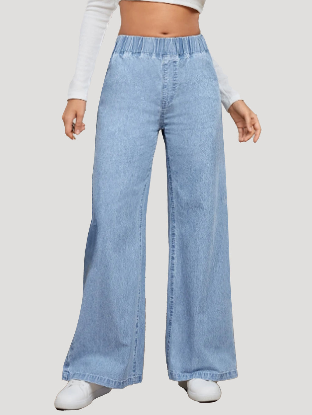 Jean grande taille — Taille élastiquée et jambe très large
