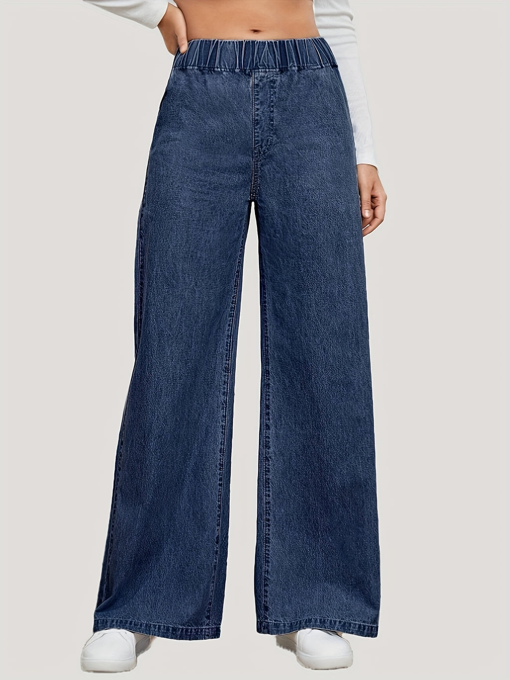 Jean grande taille — Taille élastiquée et jambe très large