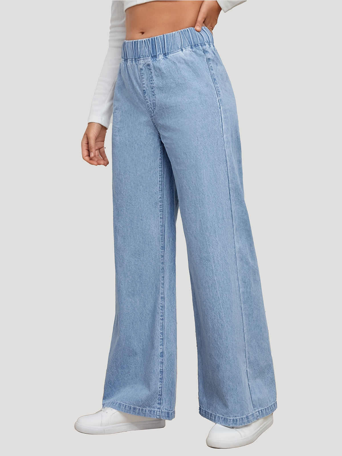 Jean grande taille — Taille élastiquée et jambe très large