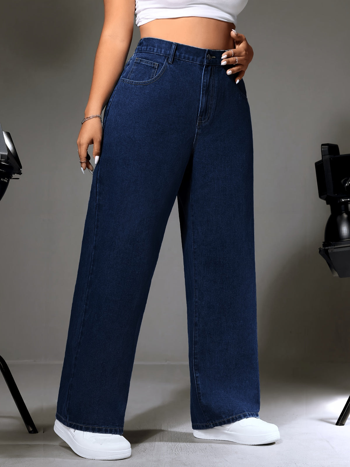 Jean large grande taille — Bleu foncé à taille élastique